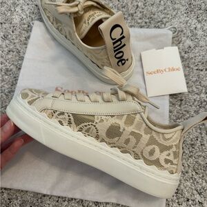 CHLOÉ Lauren Ivory Lace Sneaker